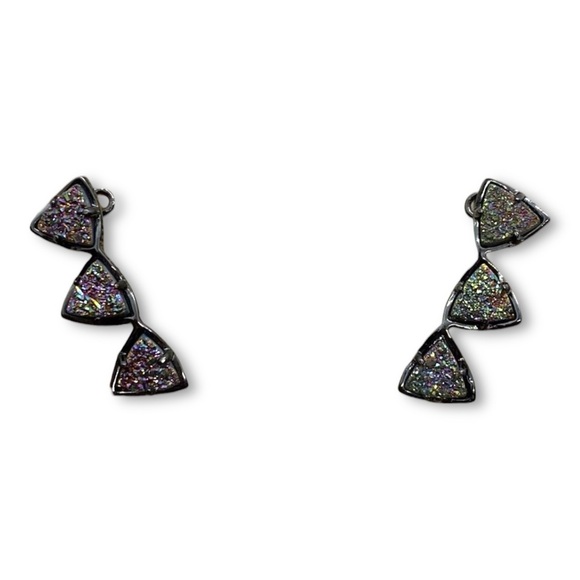 Kendra Scott Natalie Ear Climbers- Gunmetal Iridescent Black Drusy
